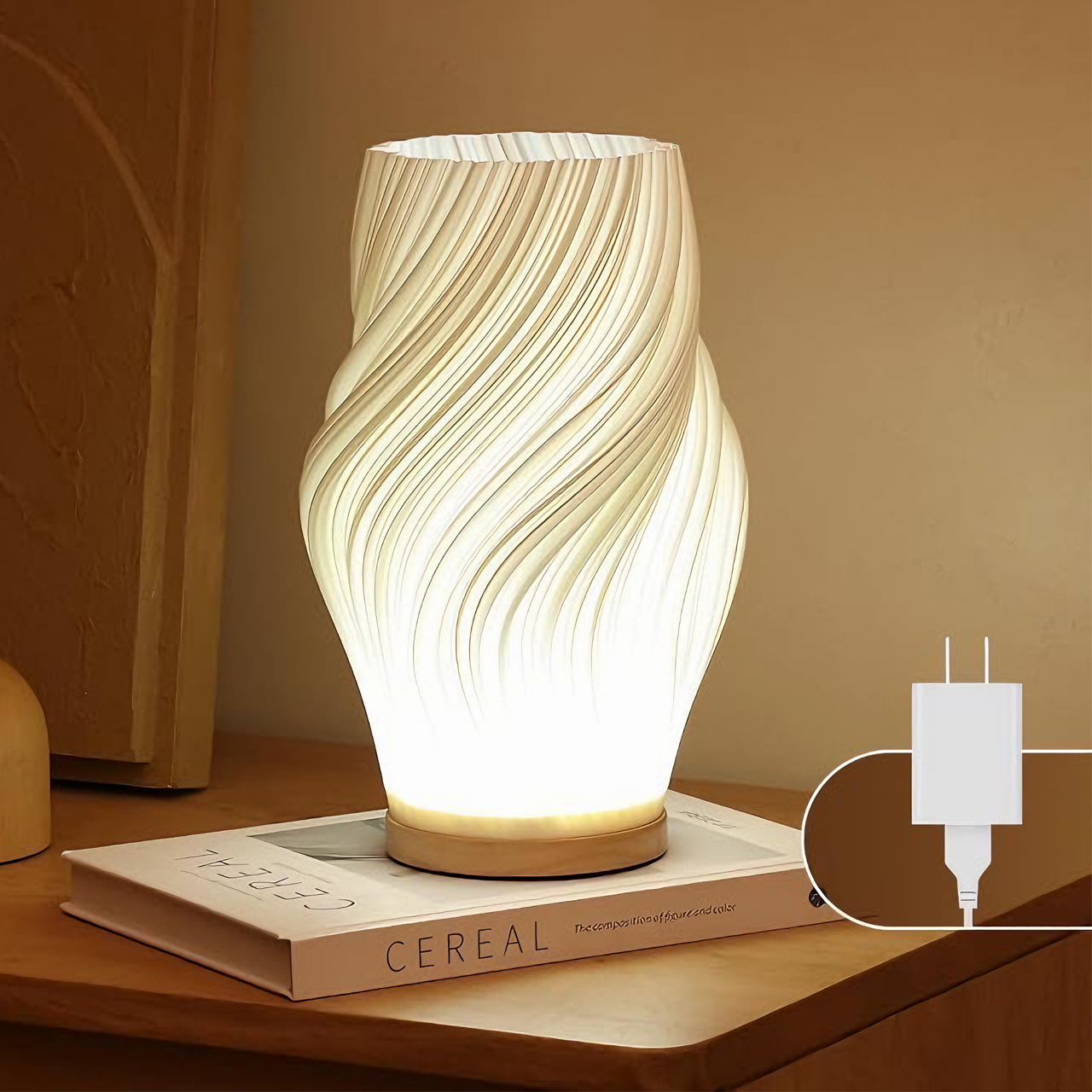 Dawnwake Bedside Lamp with Woodbase