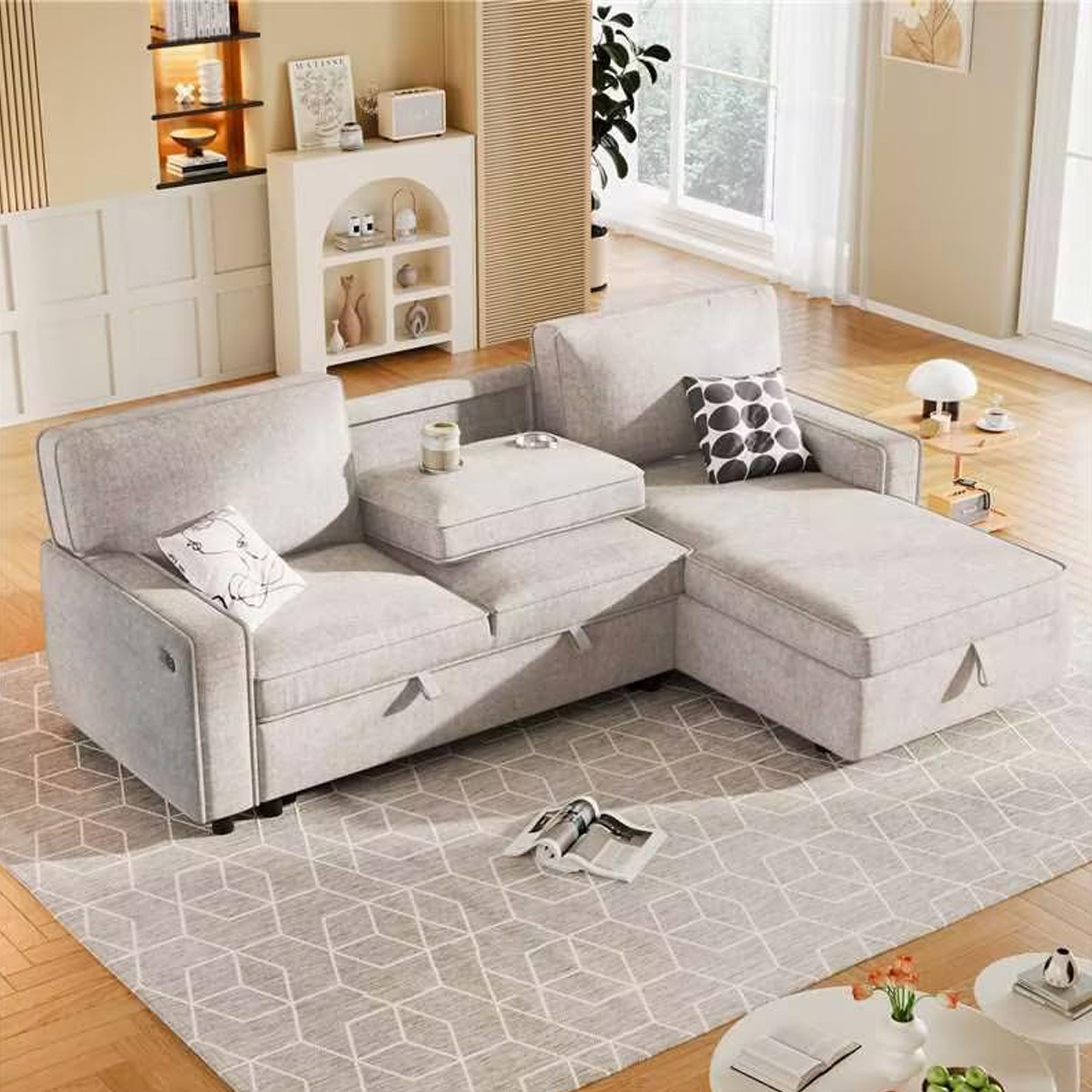 LUMISOL 89" Sleeper Sofa Bed with Pull Out Bed, L-Shaped Sectional Sofa Couch