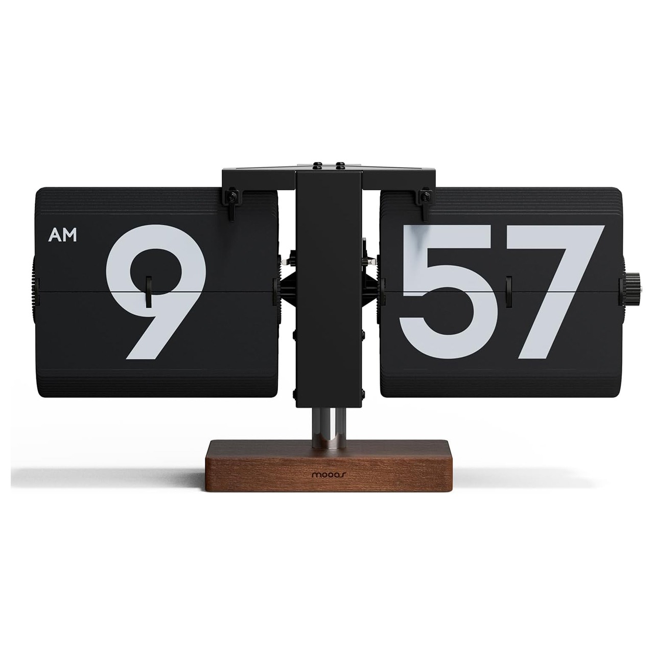 mooas Classic Modern Wood Big Flip Desk Clock (Black), Retro Vintage Analog Design Auto Flip Clock Table Clock